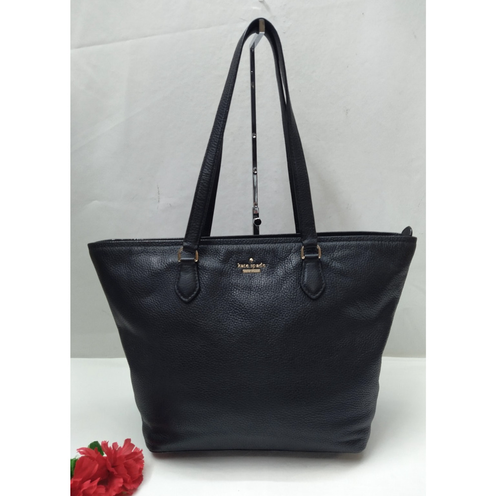 Kate Spade New York Black Pebbled Leather Double Handles Zipper Tote Bag